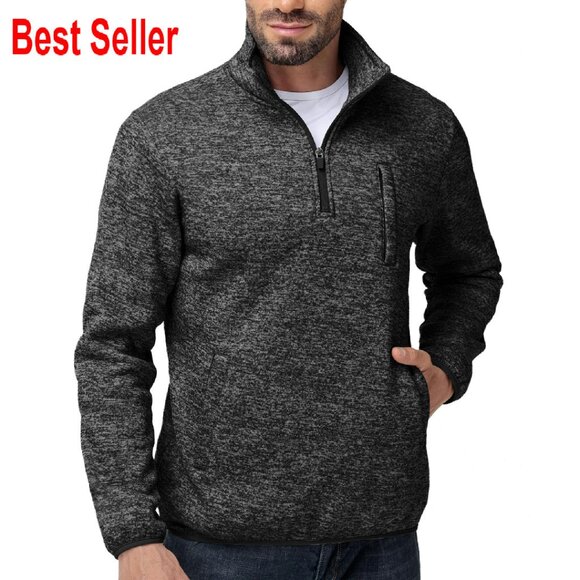 Quarter Zip Pullover Fleece Lined Thermal Sweatshirt Classic Preppy Style